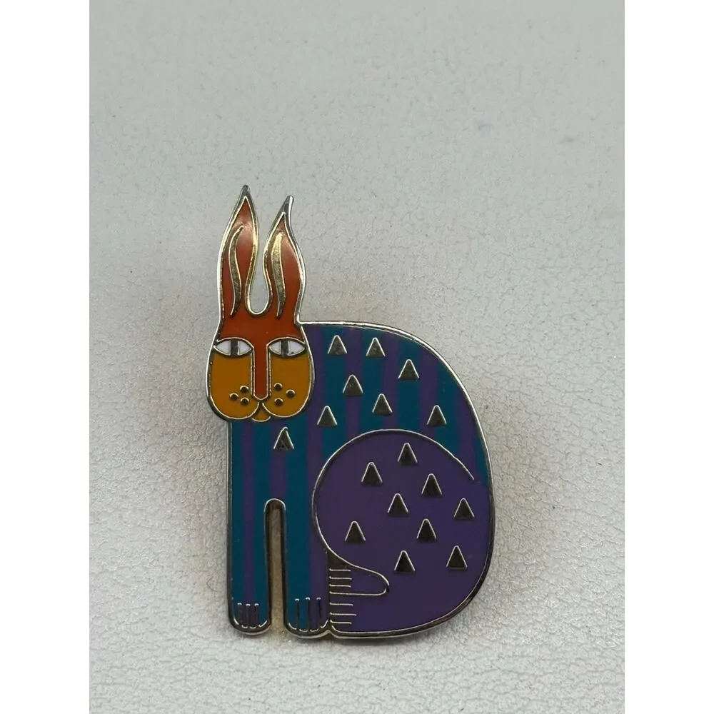 Vintage Laurel Burch Rabbit for Ross Enamel Multi Color Brooch
